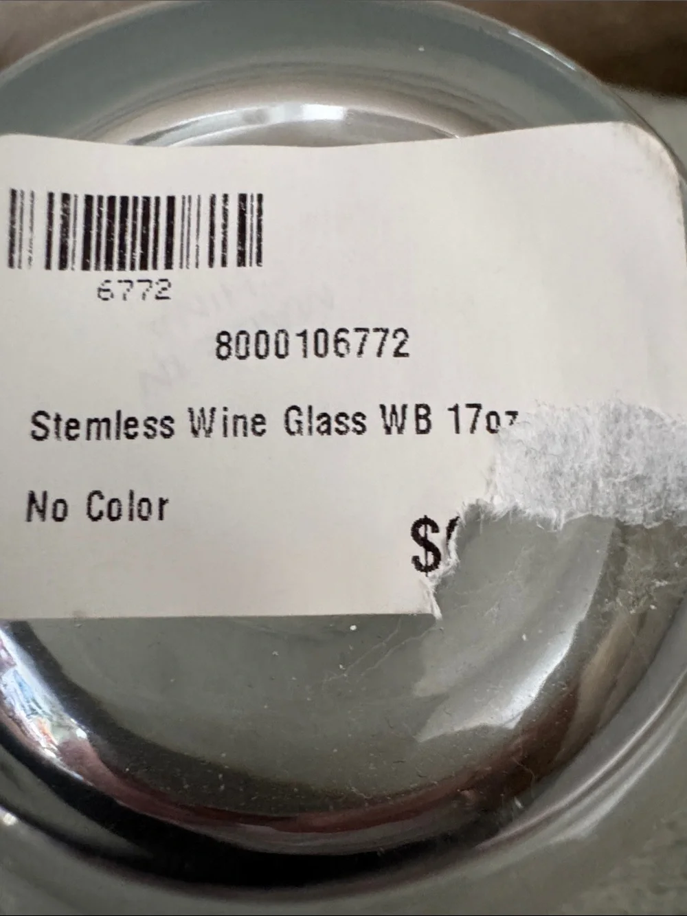 Warner Bros. Clear Stemless Wine Glass with White Etched WB Shield, new